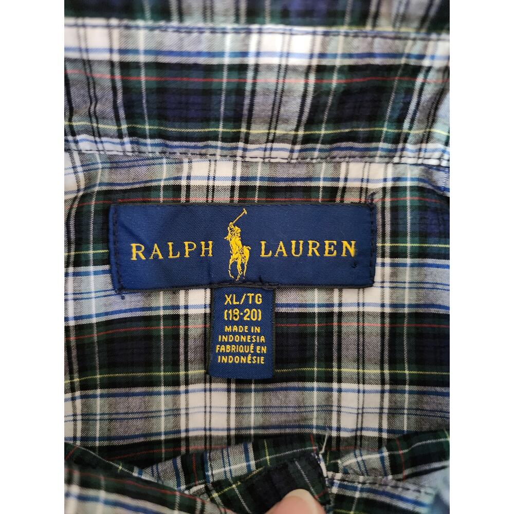 Ralph Lauren Classic Fit Youth XLarge Blue Plaid Button Down Long Sleeve Preppy - Picture 5 of 6